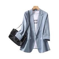 Blazer Feminino De Manga Três Quartos, Casual, Com Gola Reversível E Botão Único, Casaco Curto Blazer Feminino De Manga Três Quartos, Casual, Com Gola Reversível E Botão Único, Casaco Curto
