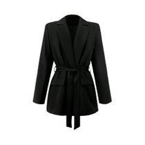 Blazer Feminino Elegante Com Amarração Na Cintura Para Primavera/Verão: Moda De Escritório Para Blazer Feminino Elegante Com Amarração Na Cintura Para Primavera/Verão: Moda De Escritório Para