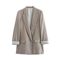 Blazer Feminino Elegante De Manga Longa Com Bolsos, Estilo Vintage Sólido Com Gola Entalhada, Roupa