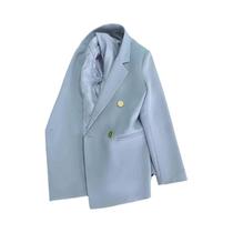 Blazer Feminino Elegante Transpassado Com Fivela Metálica, Jaqueta Casual De Verão E Outono