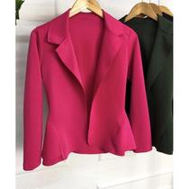 Blazer Feminino em Neoprene Casaco Com Babado Terninho