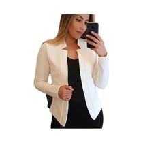 Blazer Feminino Fino Branco De Manga Longa Slim Fit Para Verão E Outono, Casaco De Escritório Preto