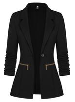 Blazer feminino Genhoo de manga longa, aberto na frente, preto, tamanho L