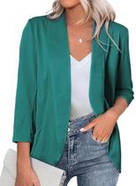 Blazer feminino Happy Sailed com frente aberta, manga 3/4, verde, 1X