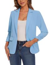 Blazer feminino LADI TREND com mangas 3/4 franzidas para escritório, azul claro Blazer feminino LADI TREND com mangas 3/4 franzidas para escritório, azul claro