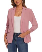 Blazer feminino LADI TREND, franzido, manga 3/4, lapela, botão, rosa Blazer feminino LADI TREND, franzido, manga 3/4, lapela, botão, rosa