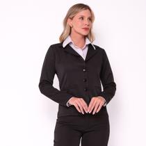 Blazer Feminino Manga Longa Confeccionado em Two Way Preto