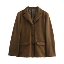 Blazer Feminino Marrom De Camurça Manga Longa Vintage Liso Ajustado Casaco Primavera 2025 Blazer Feminino Marrom De Camurça Manga Longa Vintage Liso Ajustado Casaco Primavera 2025
