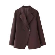 Blazer Feminino Marrom - Gola Virada, Manga Comprida, Bolsos e 2 Botões Blazer Feminino Marrom - Gola Virada, Manga Comprida, Bolsos e 2 Botões
