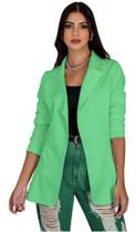 Blazer Feminino Maxi Alfaiataria Acinturado Manga Longa Terninho Casaco Longo - Meimi Amores