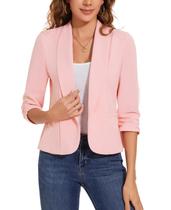 Blazer feminino MINTLIMIT casual aberto na frente, manga 3/4, rosa Blazer feminino MINTLIMIT casual aberto na frente, manga 3/4, rosa