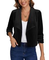 Blazer feminino MINTLIMIT, casual, de veludo, manga 3/4, preto