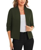 Blazer feminino MINTLIMIT, casual, manga 3/4, aberto, frontal, verde, 2GG
