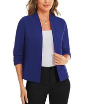 Blazer feminino MINTLIMIT com abertura frontal, manga 3/4, escritório, azul escuro