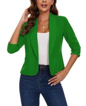 Blazer feminino MINTLIMIT com frente aberta, manga 3/4, verde, tamanho M Blazer feminino MINTLIMIT com frente aberta, manga 3/4, verde, tamanho M