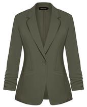 Blazer feminino MINTLIMIT com lapela entalhada, manga 3/4, verde militar