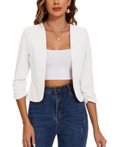Blazer feminino MINTLIMIT, de manga 3/4, cortado, branco, tamanho M