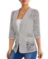 Blazer feminino MINTLIMIT de renda aberta na frente, malha transparente, manga 3/4