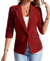 Blazer feminino MINTLIMIT de renda aberta na frente, malha transparente, manga 3/4 Blazer feminino MINTLIMIT de renda aberta na frente, malha transparente, manga 3/4