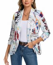 Blazer feminino MINTLIMIT, leve, aberto na frente, manga 3/4 Blazer feminino MINTLIMIT, leve, aberto na frente, manga 3/4