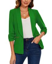 Blazer feminino MINTLIMIT, manga 3/4, aberta, frontal, verde, GG Blazer feminino MINTLIMIT, manga 3/4, aberta, frontal, verde, GG