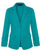 Blazer feminino MINTLIMIT, manga 3/4, botão frontal, verde azulado Blazer feminino MINTLIMIT, manga 3/4, botão frontal, verde azulado
