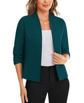 Blazer feminino MINTLIMIT, manga 3/4, elegante, azul-petróleo, 2GG Blazer feminino MINTLIMIT, manga 3/4, elegante, azul-petróleo, 2GG