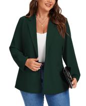Blazer feminino MINTLIMIT, tamanho grande, casual, para negócios, verde escuro, GG Blazer feminino MINTLIMIT, tamanho grande, casual, para negócios, verde escuro, GG