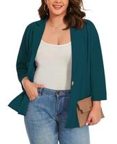 Blazer feminino MINTLIMIT, tamanho grande, manga 3/4, azul azul-petróleo Blazer feminino MINTLIMIT, tamanho grande, manga 3/4, azul azul-petróleo