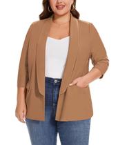 Blazer feminino MINTLIMIT tamanho plus size, manga 3/4, frente aberta, 4GG Blazer feminino MINTLIMIT tamanho plus size, manga 3/4, frente aberta, 4GG