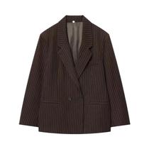 Blazer Feminino Oversized Com Listras E Ombros Almofadados Moda De Rua Outono Inverno 2025