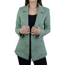 Blazer Feminino Parado no Ar Linho Verde - 72113 Blazer Feminino Parado no Ar Linho Verde - 72113