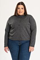 Blazer Feminino Plus Size em Malha Jacquard Flanelada com Botões Frontais - Serena