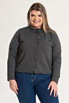Blazer Feminino Plus Size em Malha Jacquard Flanelada com Botões Frontais - Serena