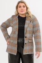 Blazer Feminino Plus Size Estampa Xadrez Básica Versátil