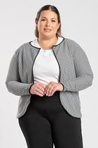Blazer Feminino Plus Size Malha Jacquard Básico Detalhes Contrastante - Serena