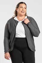 Blazer Feminino Plus Size Malha Jacquard Básico Detalhes Contrastante - Serena