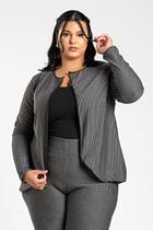 Blazer Feminino Plus Size Malha Jacquard Básico Detalhes Contrastante - Serena