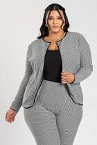 Blazer Feminino Plus Size Malha Jacquard Básico Detalhes Contrastante - Serena