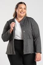 Blazer Feminino Plus Size Malha Jacquard Flanelada Botões Fake - Serena