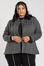 Blazer Feminino Plus Size Malha Jacquard Flanelada Botões Fake - Serena