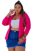 Blazer Feminino Plus Size Manga Longa Social Com Elastano - Barbalius