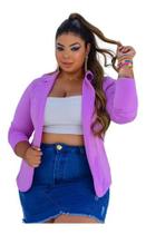 Blazer Feminino Plus Size Manga Longa Social Com Elastano
