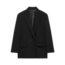 Blazer Feminino Preto Oversized Casual Para Escritório Primavera 2025 Manga Longa Liso Blazer Feminino Preto Oversized Casual Para Escritório Primavera 2025 Manga Longa Liso