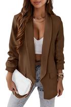Blazer feminino PRETTYGARDEN 2024, café de outono, tamanho L