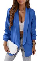 Blazer feminino PRETTYGARDEN 2024, outono, aberto, frontal, azul Blazer feminino PRETTYGARDEN 2024, outono, aberto, frontal, azul