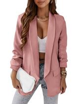 Blazer feminino PRETTYGARDEN de manga comprida, lapela, frente aberta, rosa