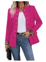 Blazer feminino SweatyRocks com botão aberto na frente, poliéster rosa choque Blazer feminino SweatyRocks com botão aberto na frente, poliéster rosa choque