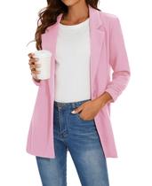 Blazer feminino Unifizz, manga 3/4, leve, aberto, frontal, rosa, 2GG