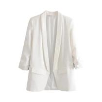 Blazer Feminino Vintage Casual Plissado - Manga Comprida, Sem Botões